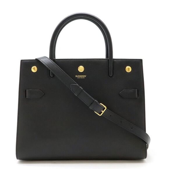 Burberry Leather Handbag Tote 2WAY Black - Picture 1 of 8